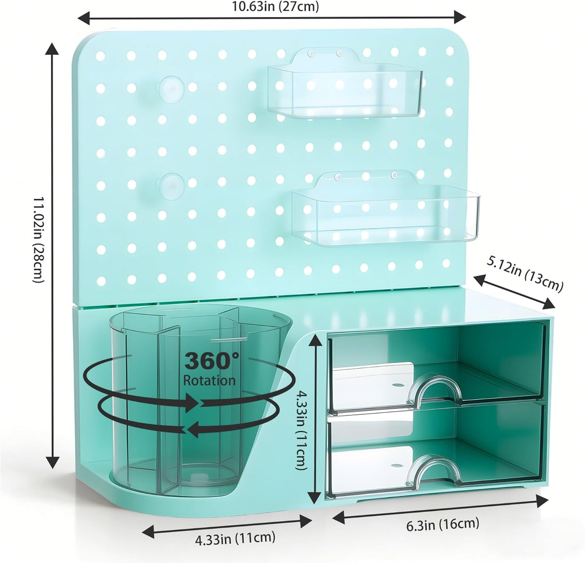 Comix Desk Organizer with 2 Drawer, Green 360° Rotating Pen Holder for Desk