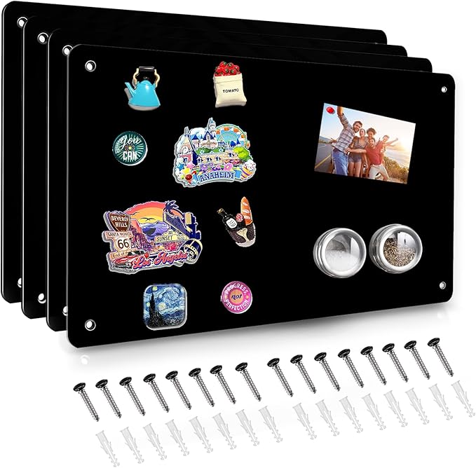 4 Pack Black Magnetic Board, 17.5" x 11.4" Magnet Bulletin Board to Display by HYHOSHI