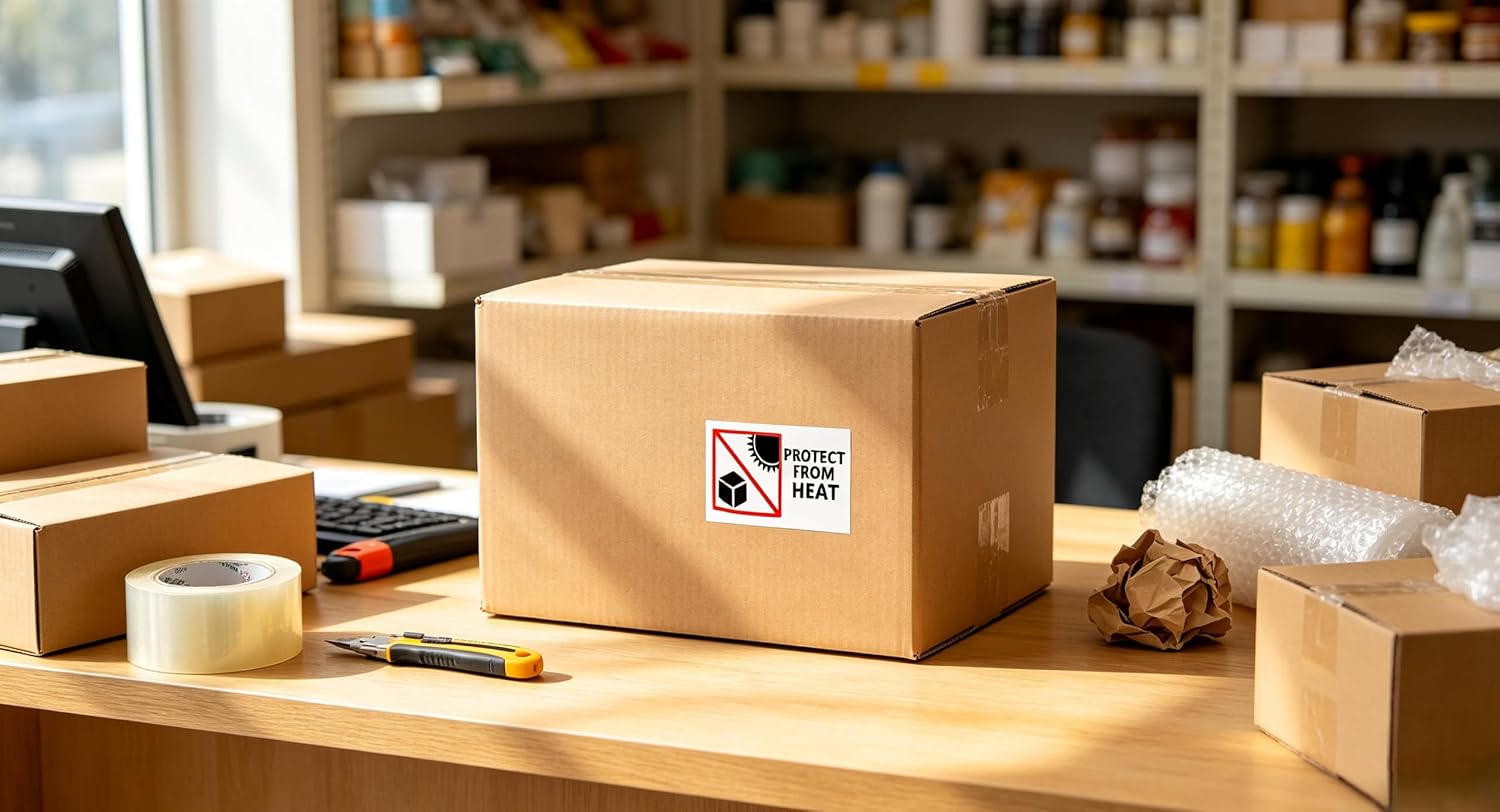 Protect from Heat Caution Labels,Shipping Warning Stickers for Package Boxes,2x3 Inch 300 Pcs Per Roll