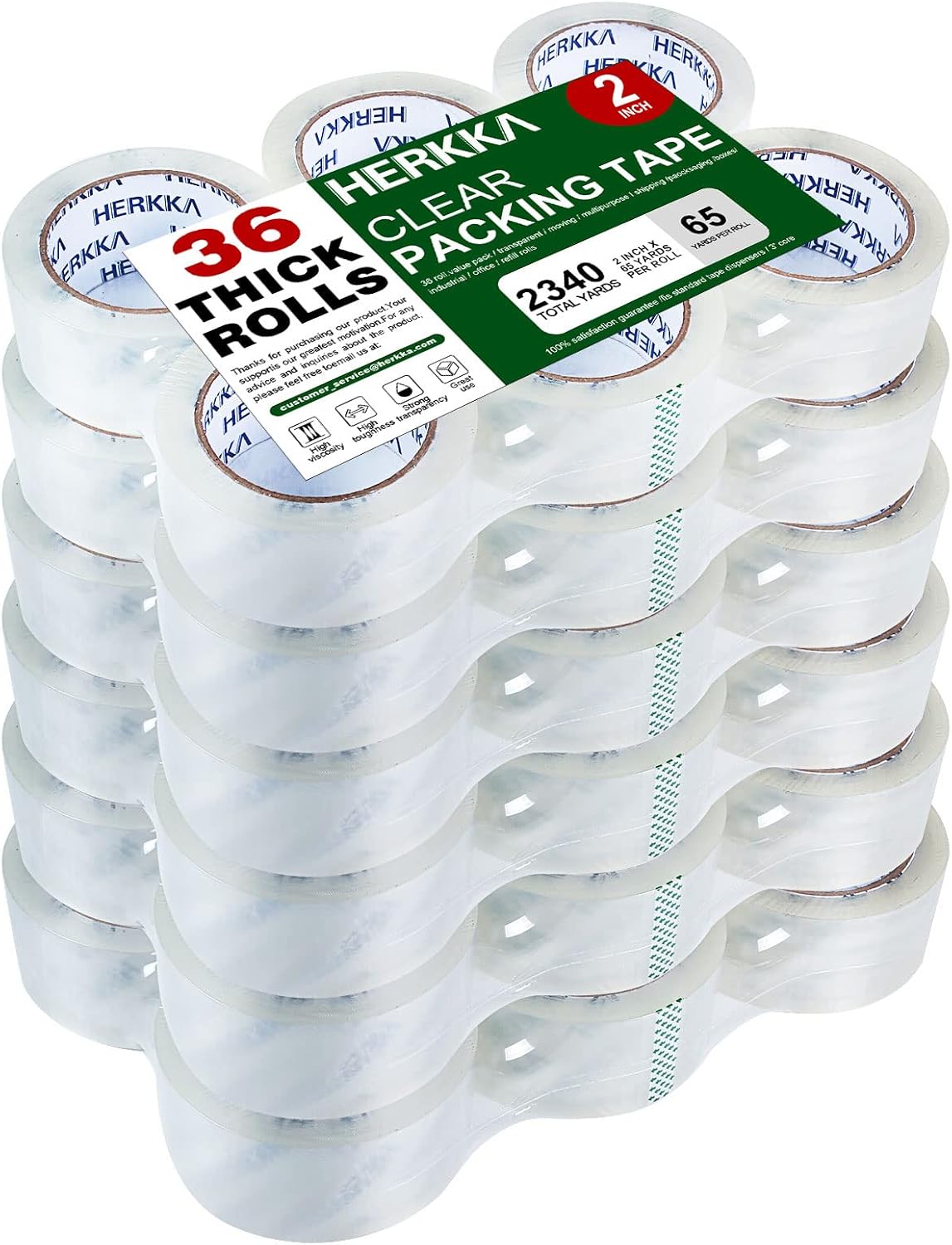 HERKKA Clear Packing Tape, 36 Rolls Heavy Duty Packaging Tape