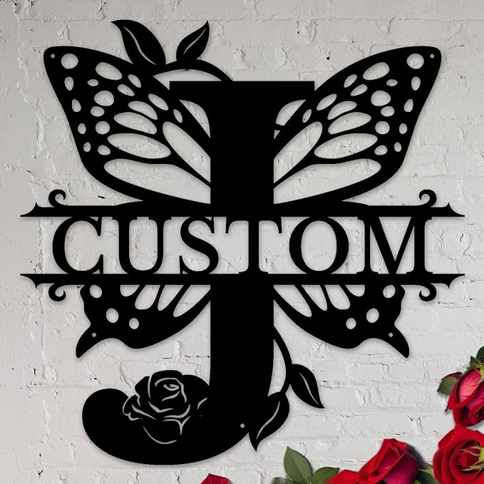Personalized Custom Letter Name metal Signs, Custom Black Letter Monogram Wall by Casebrick