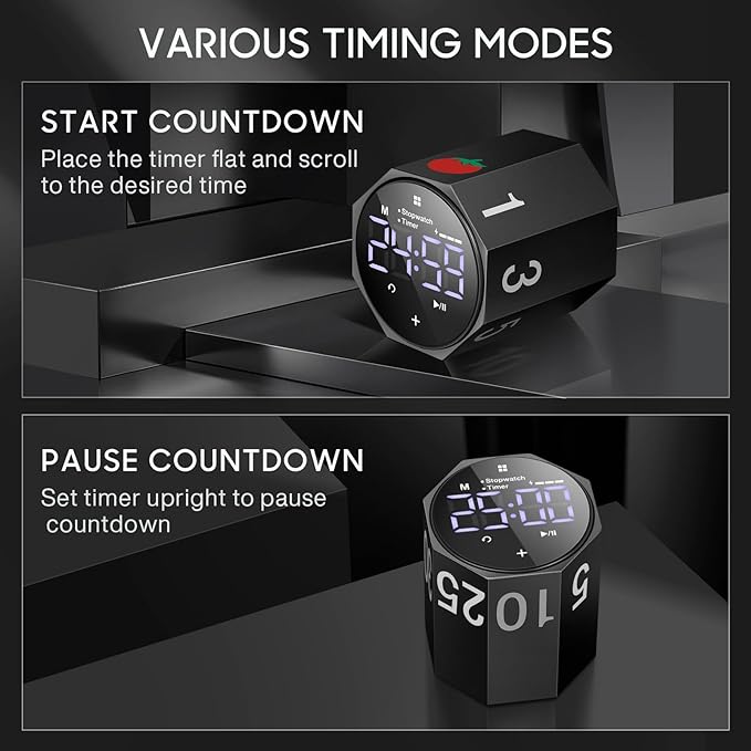 Digital Pomodoro Timer, Frosted Metal Productivity Cube Timer, 1.8 In LED - Image 5