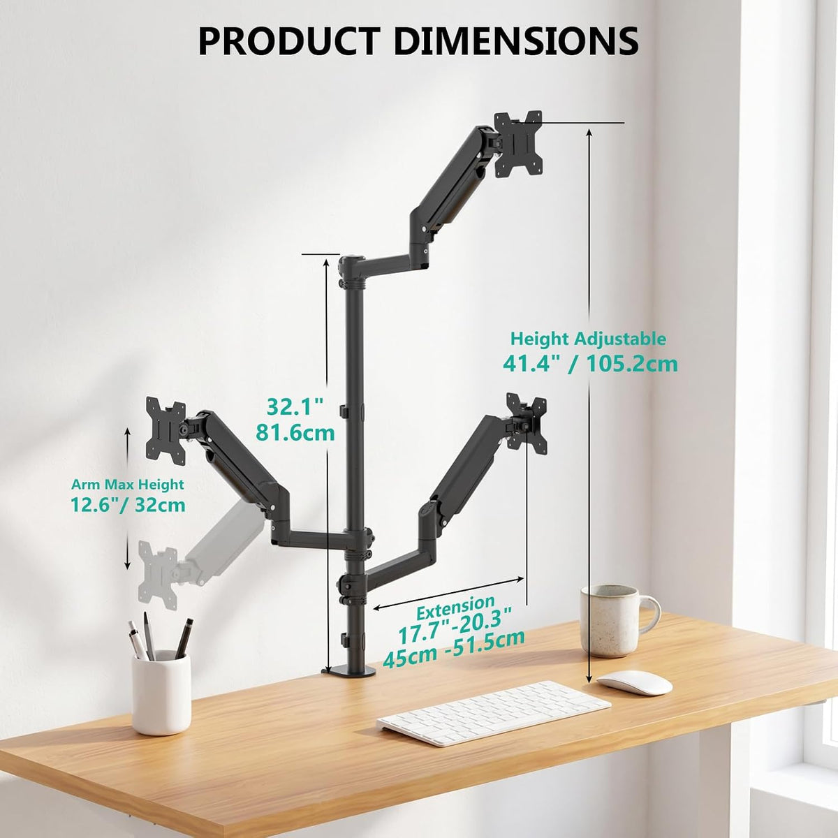 WALI Stacked Triple Monitor Mount for 13-34 inch Screens, 19.8 lbs per Arm