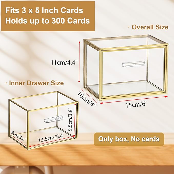 BTSKY Golden Glass Index Card Organizer Box, 3x5 Inch Index Cards Holder - Image 3
