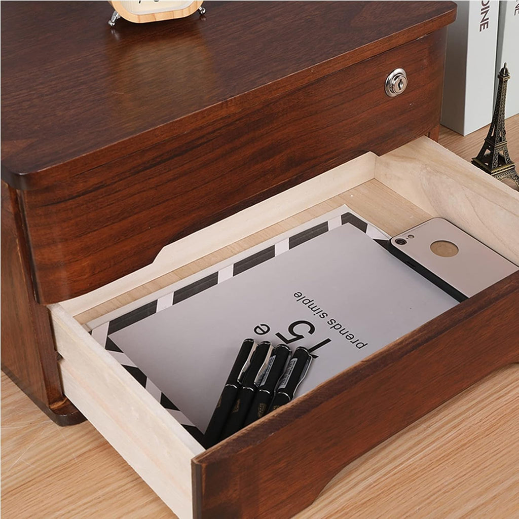 Lockable Solid Wood Flat File Cabinet for Office Suppliesa4/Receipt Orga with 1 Drawer Desktop Storage Box Durable Filing Solution (D-2 Drawers)