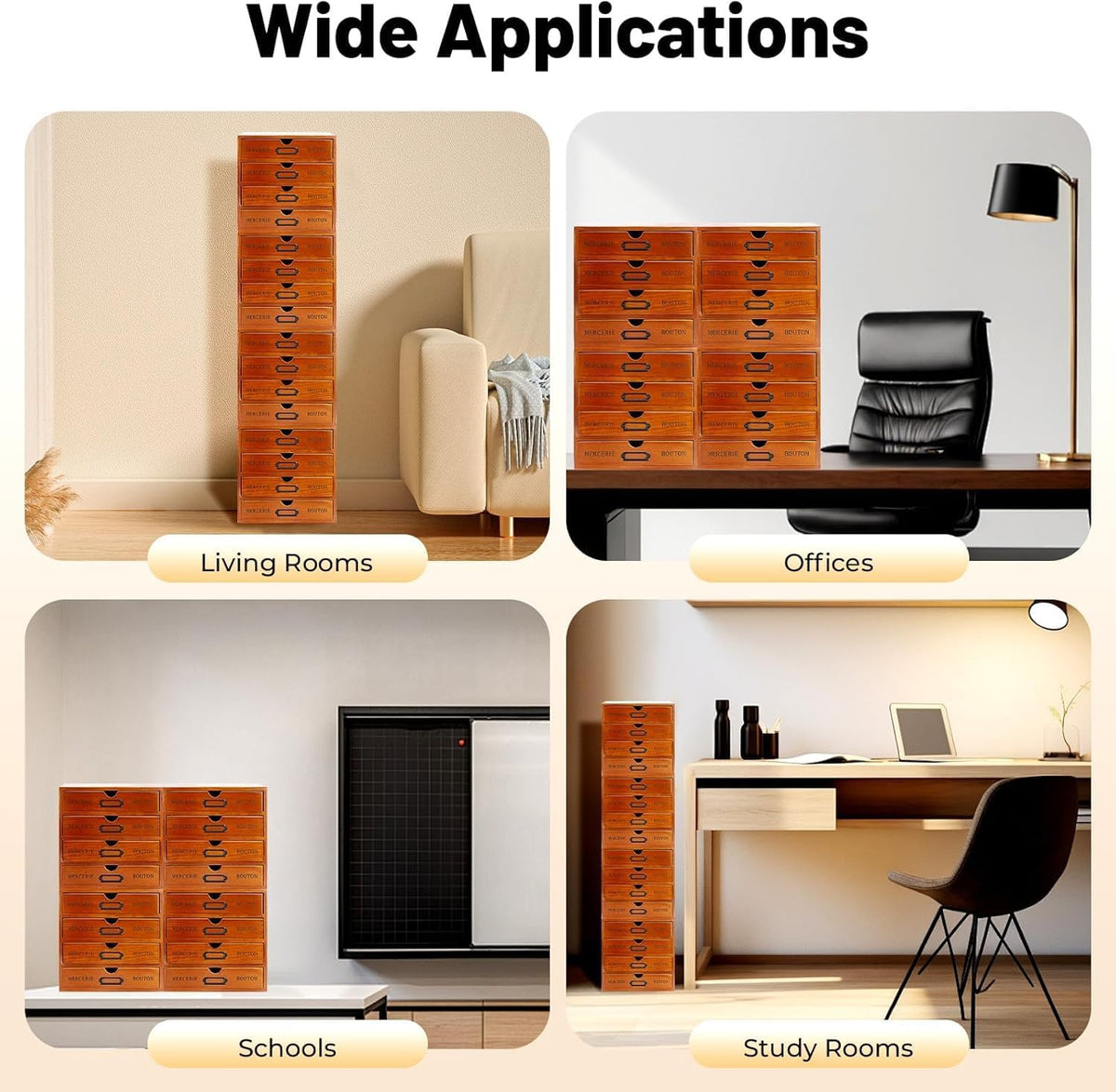 Vintage Wooden Drawer Organizer with 16 Drawers, 4-Tier Stackable Desktop Sto...