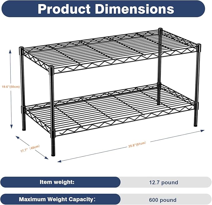 VANZBON 2-Tier Wire Shelving Unit, Wire Shelves Rack - Image 3