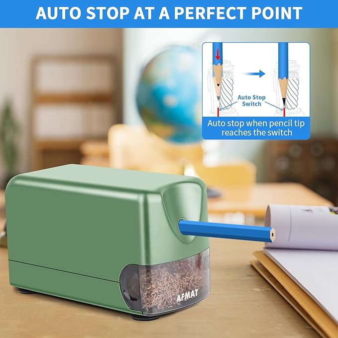 AFMAT Heavy Duty Electric Pencil Sharpener, Auto Stop Classroom Pencil - Image 3