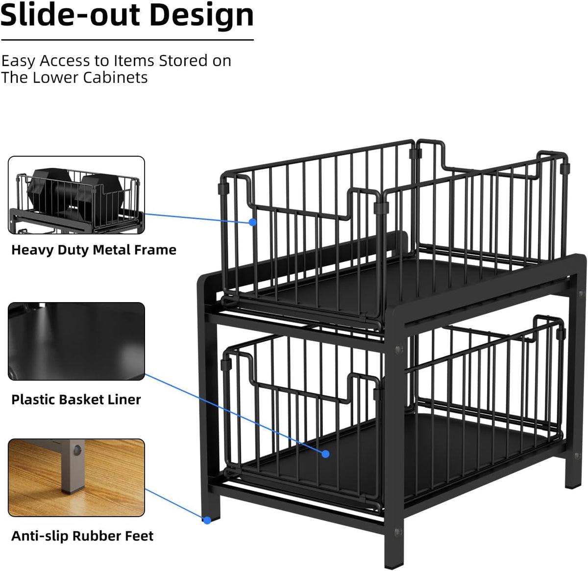 2-Tier Pull Out Cabinet Organizer, Slide Out Under Sink Organizer