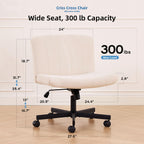 amseatec Criss Cross Office Chair with Wheels, Fabric Makeup Vanity Chair | Extra-deep 20.5" seat for cross-legged sitting. 330 lbs, SGS gas lift. 90-115° tilt, 360° swivel. Soft fabric, armless