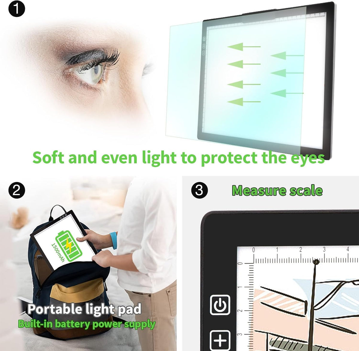 rechargeable a4 light pad - stepless dimmable 6 showing dimensions