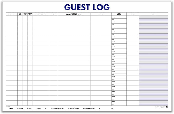 Guest Log Book for Automotive Dealerships – Customer Sign-in Tracking Log – 17" by Unknown