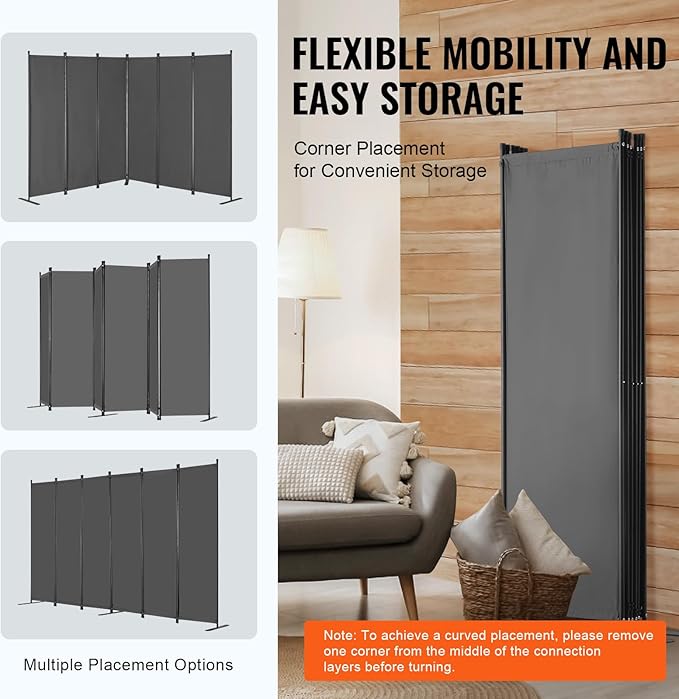 VEVOR Room Divider, 6 Panel Room Divider, Folding Privacy Screen and Portable - Image 5