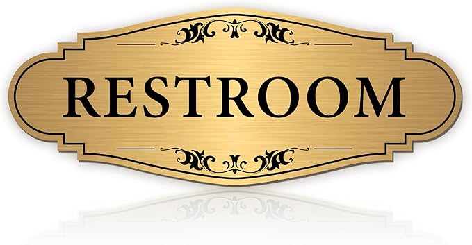 Restroom Sign Sticker for Business & Home, Self-Adhesive Brushed Gold Elegant by LUHIMO