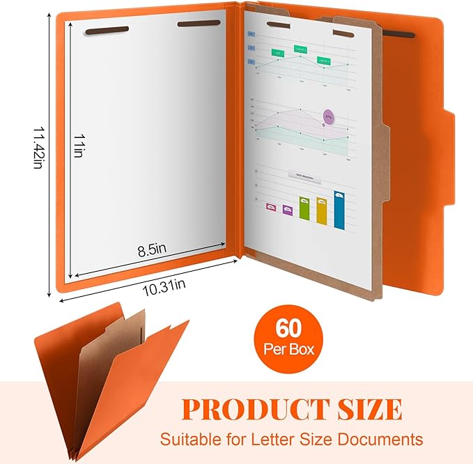 Skyygemm 60 Pcs Classification Folders Letter Size, 1 Divider Pressboard File - Image 2