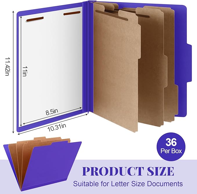 Skyygemm 36 Pcs Classification Folders Letter Size, 3 Divider Pressboard File - Image 2