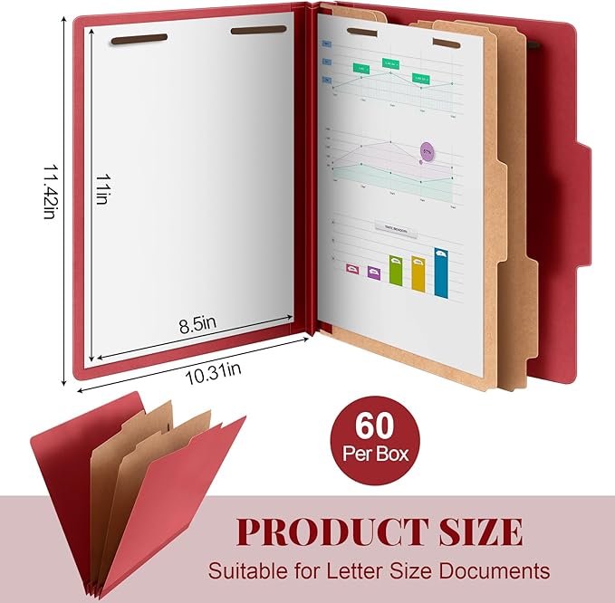 Skyygemm 60 Pcs Classification Folders Letter Size, 2 Divider Pressboard File - Image 2