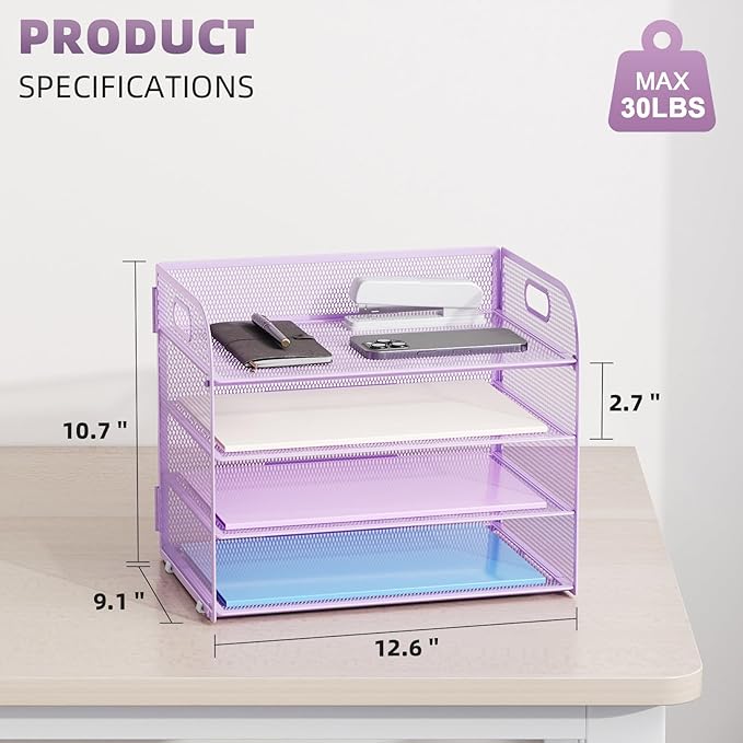 Marbrasse 2 Pack 4 Tier Paper Organizer Letter Tray - Image 3