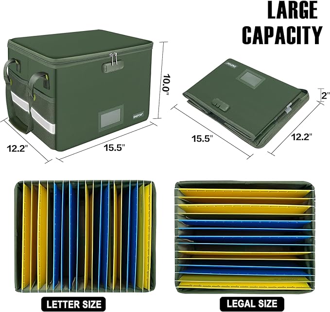 ENGPOW File Box with Lock, Fireproof Document Box with Pockets, Collapsible - Image 5