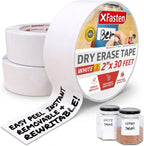 XFasten Dry Erase Tape White 2-Inch x 30-Feet (3-Pack 90 Feet Total) Zero Smudging Ghosting-Free Whiteboard Tape, Reusable Dry Erase Labels for Storage Bins, Sentence Strips for Teachers