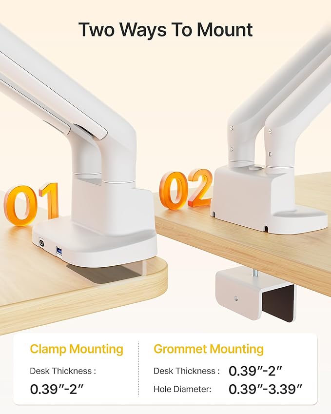 monTEK Dual Monitor Arm with USB, Mechanical Spring Monitor Arm - Image 9
