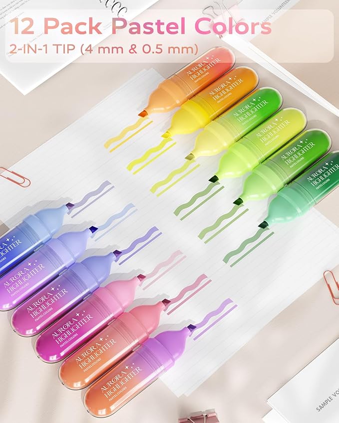 Four Candies 12 Pcs Highlighters Assorted Colors, Cute Pastel Highlighter Set - Image 2