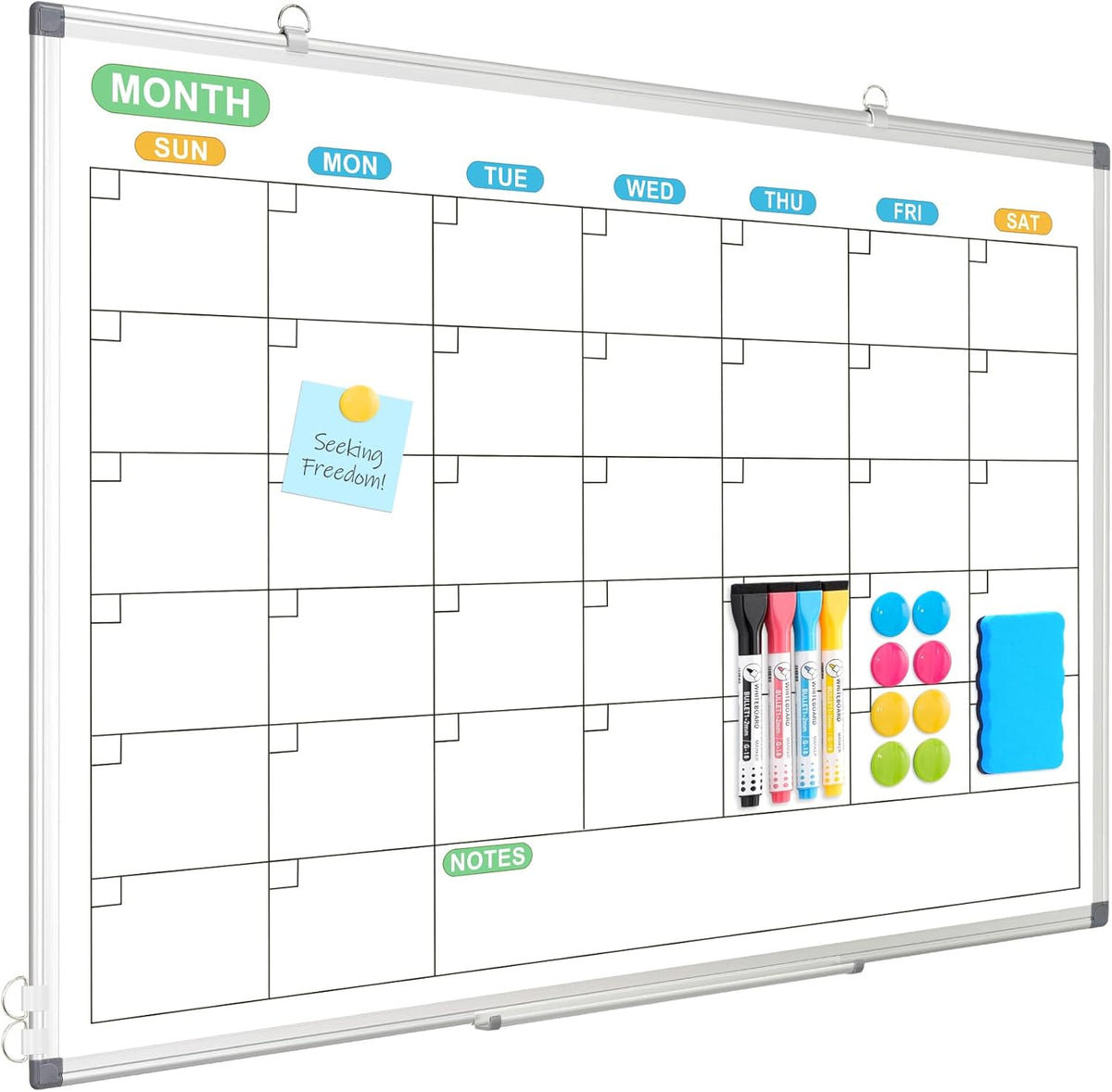 WALGLASS Dry Erase Calendar Whiteboard for Wall, 36" x 24" Silver F...