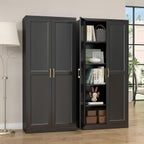steeloong 71"metal pantry storage cabinet with doors & shown in use