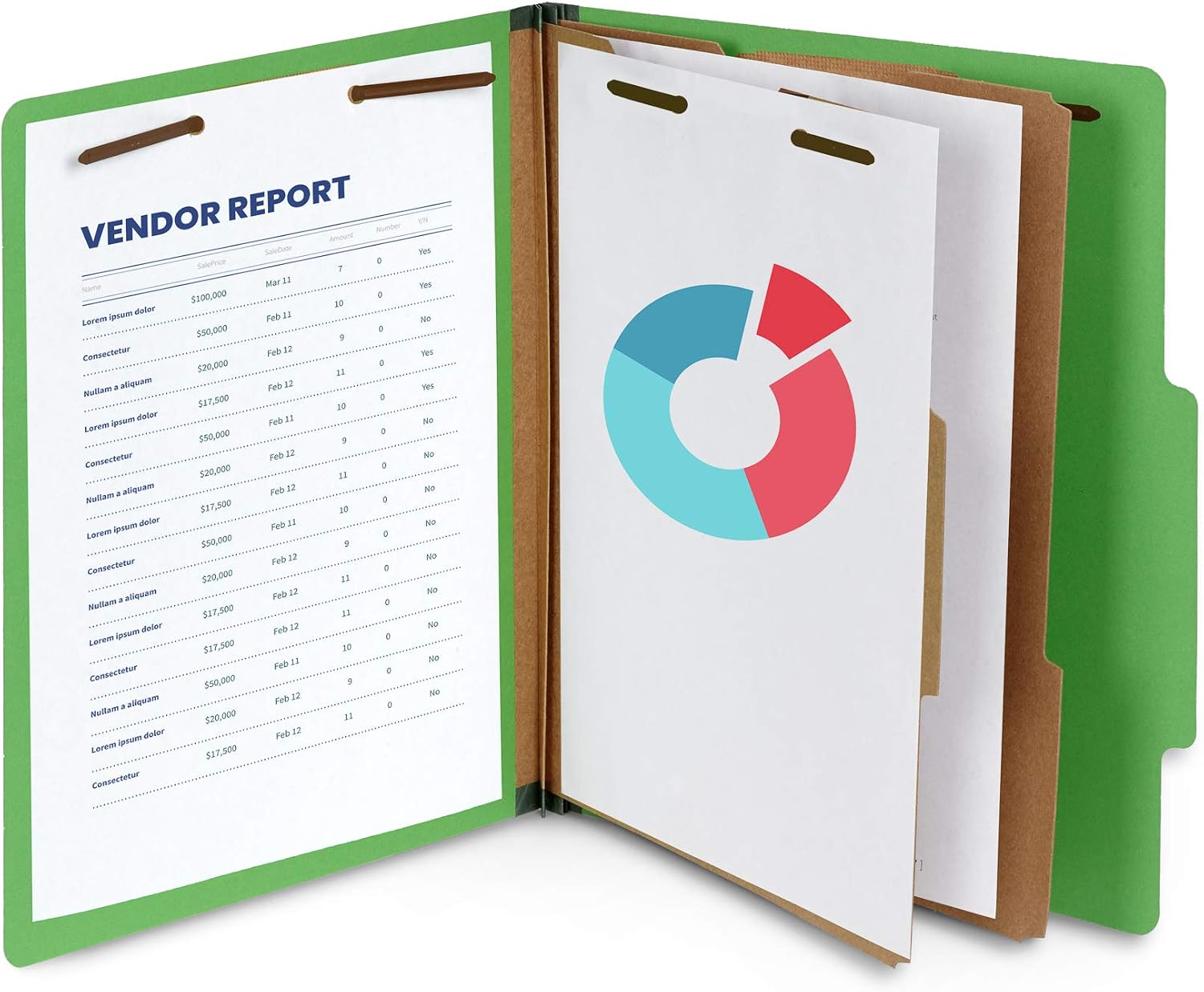 Blue Summit Supplies 10 Classification Folders, 2 Divider, Green | Heavy-duty, 2 in expansion, 2 prong fasteners, 2 dividers, 6 sections, for medical, legal, and personnel files