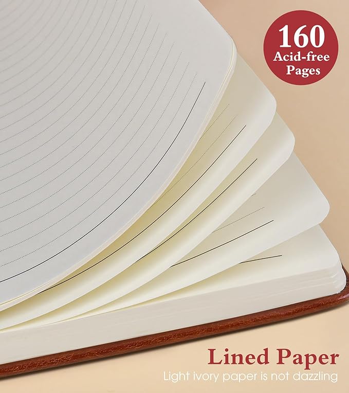 PAIBAS Lined Journal Notebook for Women Men, 160 Pages, A5 Hardcover Vintage - Image 4