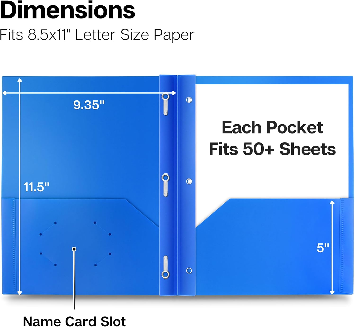 Dunwell Plastic 2-Pocket Folders with 3 Prongs, Assorted, 6 Pack | Tear-Resistant Acid-Free Poly, 3-Clasp Folders with Fasteners, Includes Labels