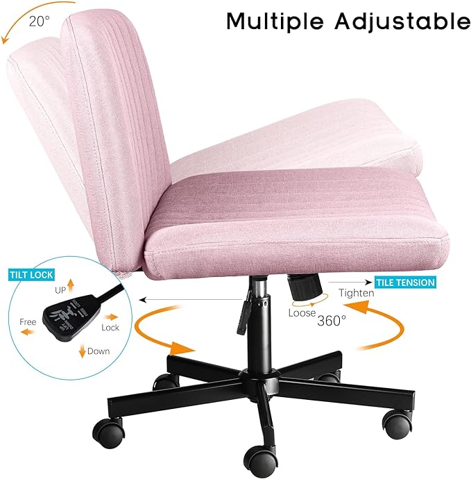 PUKAMI Criss Cross Chair with Wheels, Fabric Padded Armless Cross Legged Office - Image 7
