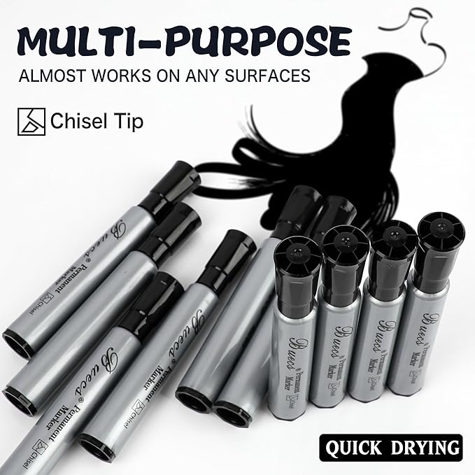 Buecs Permanent Markers, Chisel tip, Waterproof &Fade Resistant, Quick Drying - Image 5