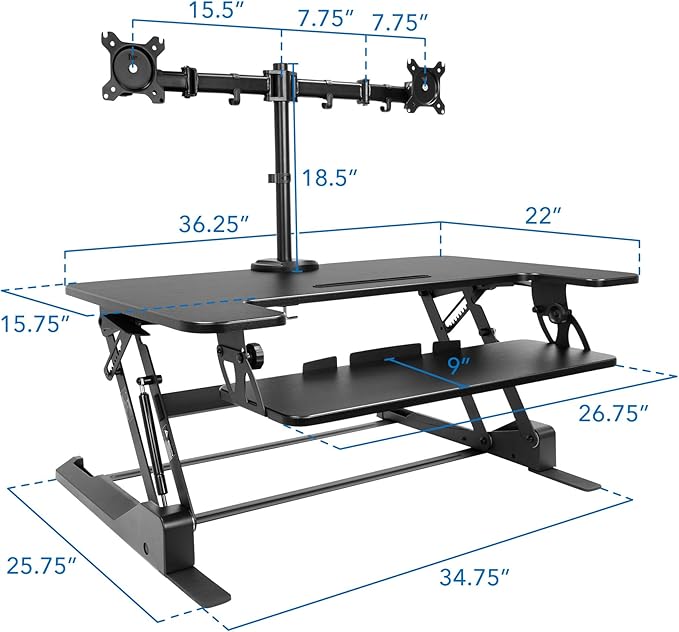 Mount-It! Standing Desk Converter Dual Monitor, 2 Screen Mounts Included - Image 7