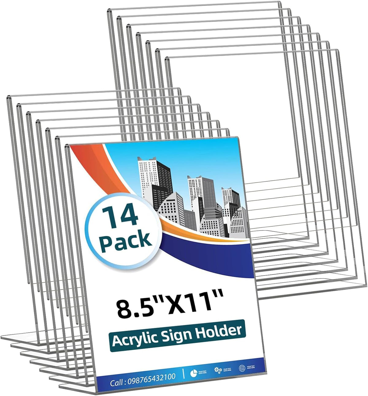 14 Pack Acrylic Sign Holder 8.5x11 Inches, L-Shape Vertical Menu Holder Stand