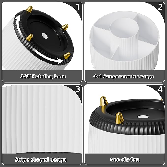 Marbrasse Desk Organizer, 360-Degree Rotating Pen Holder, Desk Organizers and - Image 4