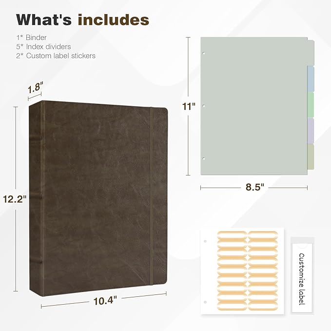 Ospelelf Vintage Hardcover 3 Ring 1 inch Leather Binder, Professional Binders - Image 3