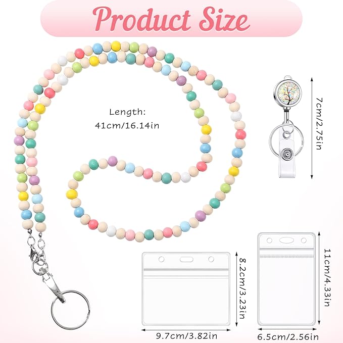 Lanyards for ID Badges Teacher Gifts Cute Wooden Beaded Lanyard - Image 2
