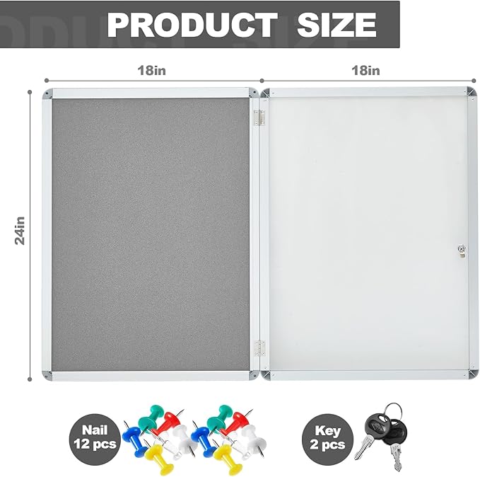 Geetery 24 x 18 Inch Enclosed Fabric Bulletin Board Tamperproof Lockable - Image 2