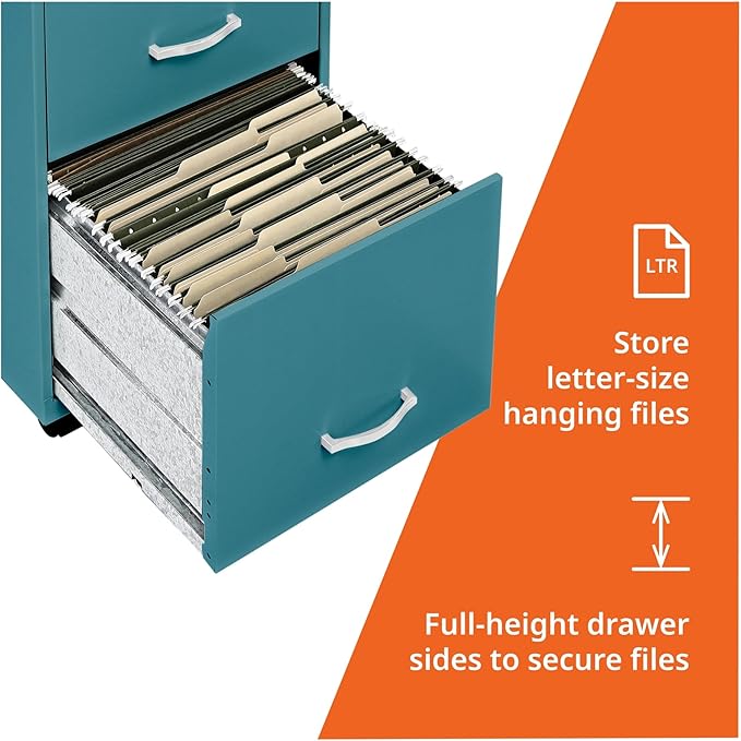 Lorell LYS SOHO Box/File/File Teal Mobile Cabinet, 3 Drawer - Image 5