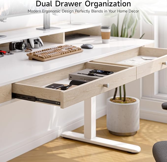 Standing Desk With Drawers, 47x23.6 Inch Electric Stand Up With Storage Shelf - Image 5