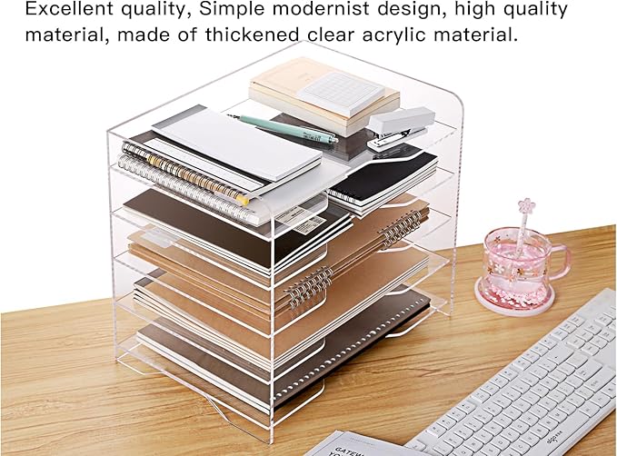 HeZone Acrylic Paper Letter Tray Organizer, 5 Tiers, Transparent, Rectangular - Image 4