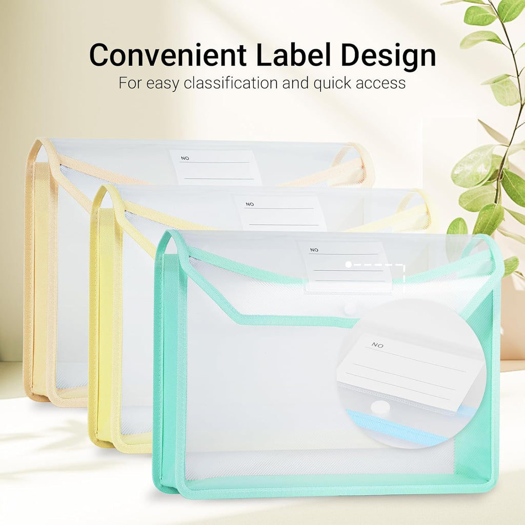 Plastic Expanding File Folder, Clear Envelopes Fit Letter & A4 Size, Folders for Documents with Snap Closure, No Dividers, Large Capacity (3, Cool Colors)