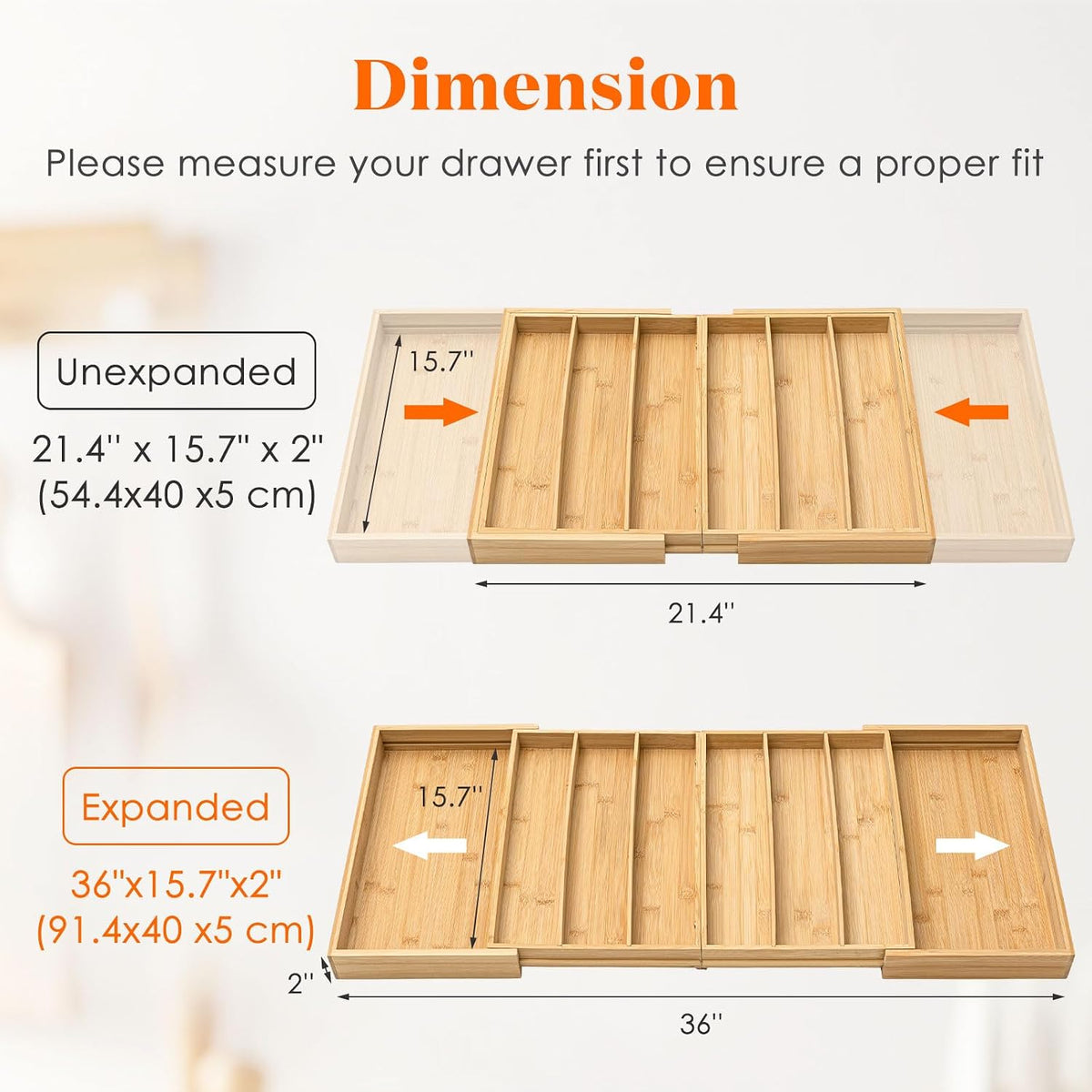 Kathfly Extra Large Drawer Organizer Kitchen Utensils Expandable 21.4 to 36 I...