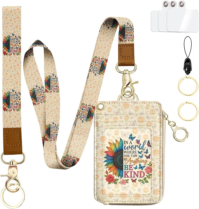 bolimoss Lanyard Wallet with Be Kind Sunflower Badge Holder, RFID ID Card by BOLIMOSS