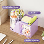 Marbrasse Desk Organizer with 2 Drawer, 360°Rotating Pen Holder, Desk - Image 2