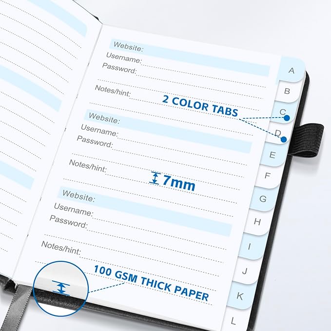 Password Keeper Book with Alphabetical Tabs，4.3"x5.7" Small Password Books - Image 6