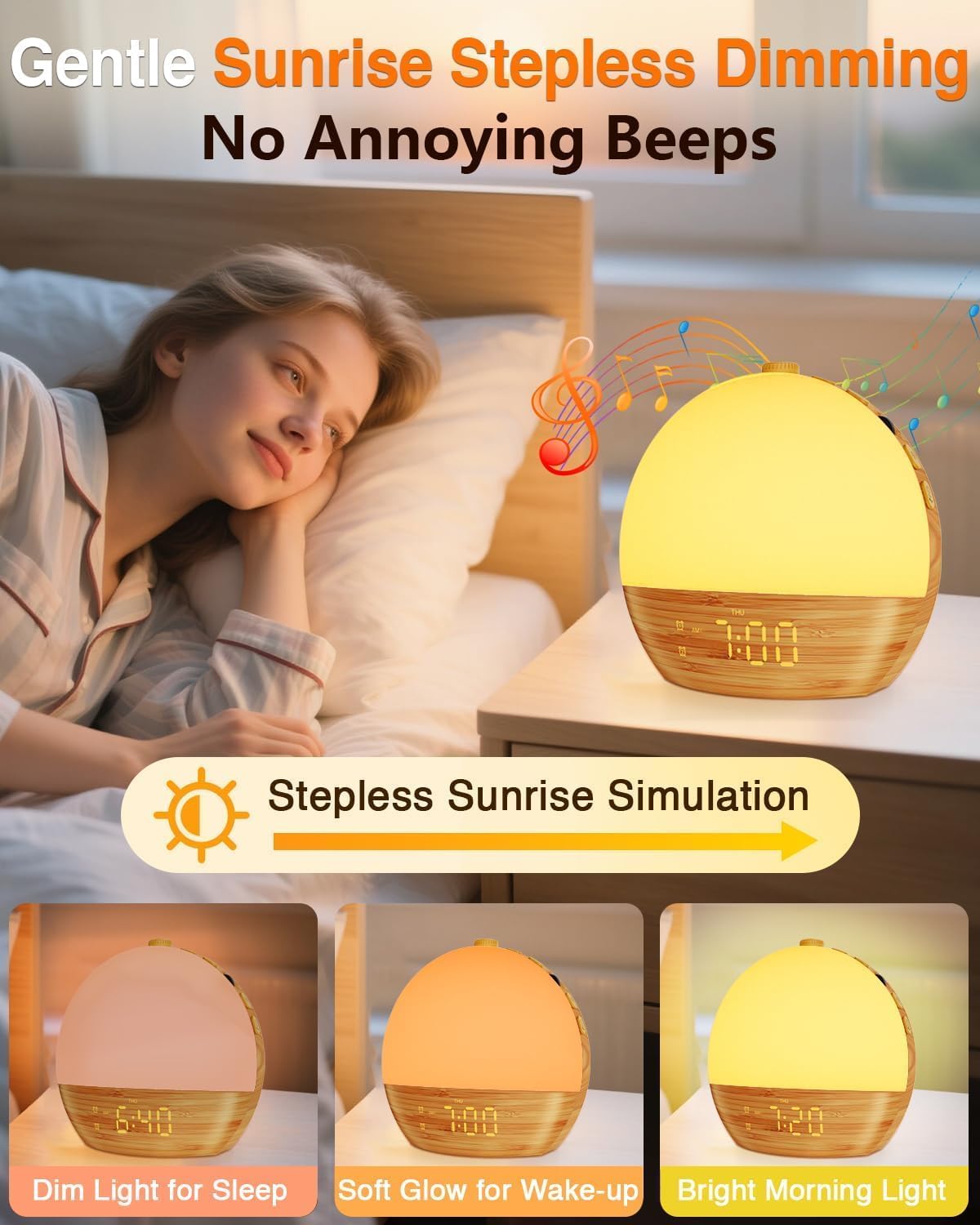 sunrise alarm clock with sound machine - natural shown in use