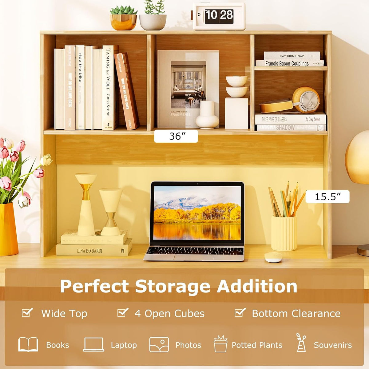 GOFLAME 4 Cubes Desktop Bookshelf, 37” Tabletop Wood Desk Shelf for Computer ...