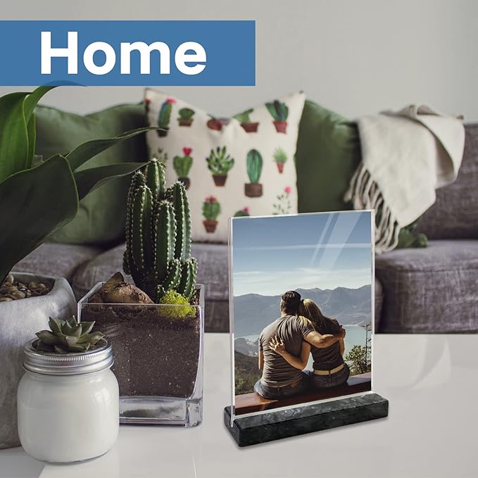 vrupin 2 Pack 8.5x11 Acrylic Sign Holder, Acrylic Frame Natural Marble Base - Image 6